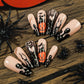 Black Halloween Pattern Long Coffin Shape False Nail Set