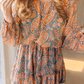 Orange Paisley Print Loose Fit Drawstring High Waist Mini Dress