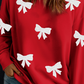 Racing Red Bow Pattern Drop Shoulder Plus Size Sweatshirt