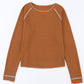 Brown Textured Round Neck Long Sleeve Top