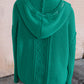 Sea Green Cable Knit V Neck Contrast Drawstring Hooded Sweater