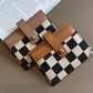 Coffee Leather Checkered Canvas Patchwork Card Storage Wallet