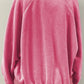 Pink Solid Snap Buttons Collared Balloon Sleeve Oversized Sweatshirt