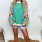 Sky Blue Plus Size Plaid Floral Patchwork Raglan Sleeve Sweatshirt