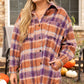 Multicolour Plus Size Plaid Print Collared Button up Jacket