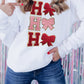 White Chenille HO HO HO Bow Patched Graphic Christmas Sweatshirt