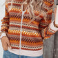 Orange Boho Striped Zip Up Long Sleeve Jacket