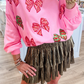 Bonbon Sequin Bowknot Patched Graphic Christmas Sweatshirt