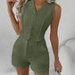 Hollow Out Buttoned Vest Top & Shorts Set