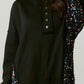 Black Sequin Patchwork High Low Hem Henley Sweatshirt