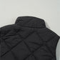 Black Quilted High Neck Button Up Pocket Vest Coat