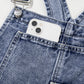 Sail Blue Denim Bib Straight Leg Jumpsuit with Pockets