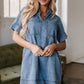 Beau Blue Short Sleeve Collared Patched Pocket Denim Mini Dress