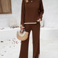 2PCS Round Neck Long Sleeve Slit Top & Straight Leg Pants Set