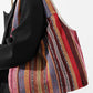 Fiery Red Multiple Ethnic Stripes Print Canvas Tote Bag