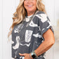 Gray Plus Size Western Boots Print Crew Neck T Shirt