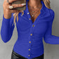 Ruched Buttoned Long Sleeve Top