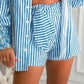 Striped Crop Top & Tied Detail Shorts Set With Frill Hem Gigot Sleeve Coat