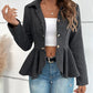 Striped Button Front Ruffle Hem Slim Fit Blazer Coat