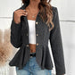 Striped Button Front Ruffle Hem Slim Fit Blazer Coat