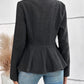 Striped Button Front Ruffle Hem Slim Fit Blazer Coat