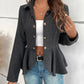 Striped Button Front Ruffle Hem Slim Fit Blazer Coat