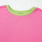 Pink Colorblock Exposed Seam Crewneck Casual Sweatshirt