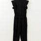 Black Zipper Flutter Sleeve Drawstring High Waist Jumpsuit