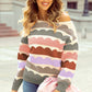 Gray Wave Striped Balloon Sleeve Drop Shoulder Sweater