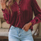 Burgundy Frilled Neck Buttoned Front Velvet Top