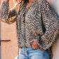 Leopard Print Long Sleeve Round Neck Tied Detail Tee Casual Top