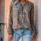 Leopard Print Long Sleeve Round Neck Tied Detail Tee Casual Top