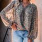 Leopard Print Long Sleeve Round Neck Tied Detail Tee Casual Top