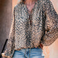 Leopard Print Long Sleeve Round Neck Tied Detail Tee Casual Top