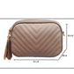 Oatmeal Chevron Stitch PU Leather Chain Strap Shoulder Bag