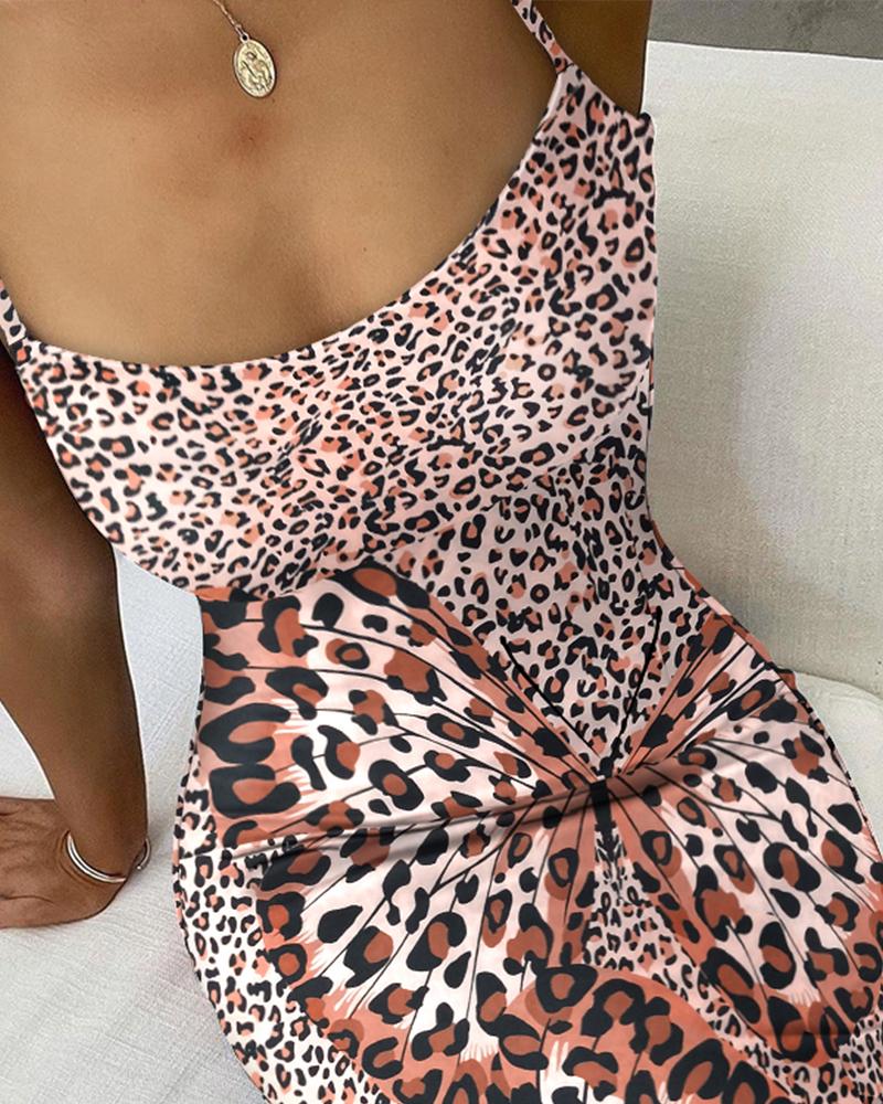 Leopard Butterfly Print Bodycon Dress