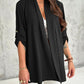 Roll Up Sleeve Casual Coat Open Front Lightweight Cardigan Top