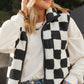 Black Checkered Sherpa Collared Jacket Vest