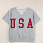 Light Grey USA Lettering Patch Notched Neck Loose Tee