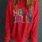 Red Glittering HOLLY JOLLY Graphic Christmas Pullover Sweatshirt