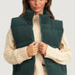 Jungle Green Corduroy Stand Neck Zipped Puffer Vest