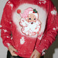 Fiery Red Santa Claus Tie Dye Printed Crewneck Long Sleeve Top