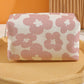 White Flowers Print Zipper Canvas Cosmetic Bag