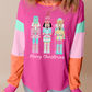 Rose Red Nutcracker Merry Christmas Graphic Colorblock Long Sleeve Tee