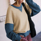 Parchment Color Block Thumbhole Sleeve Drop Shoulder Sweatshirt