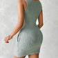 Buttoned Pocket Design Ribbed Bodycon Dress