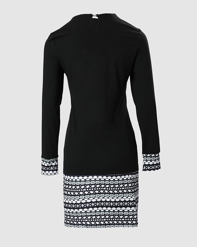 Geometric Print Long Sleeve Casual Dress