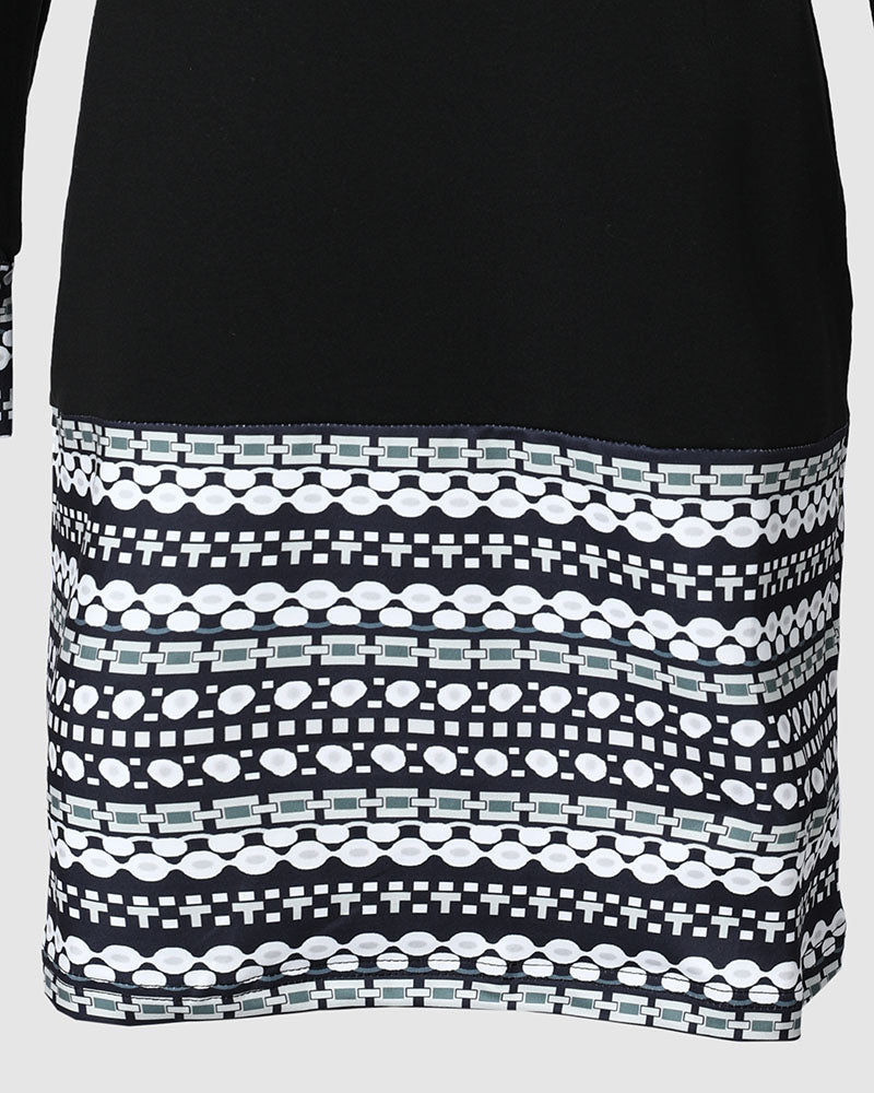 Geometric Print Long Sleeve Casual Dress