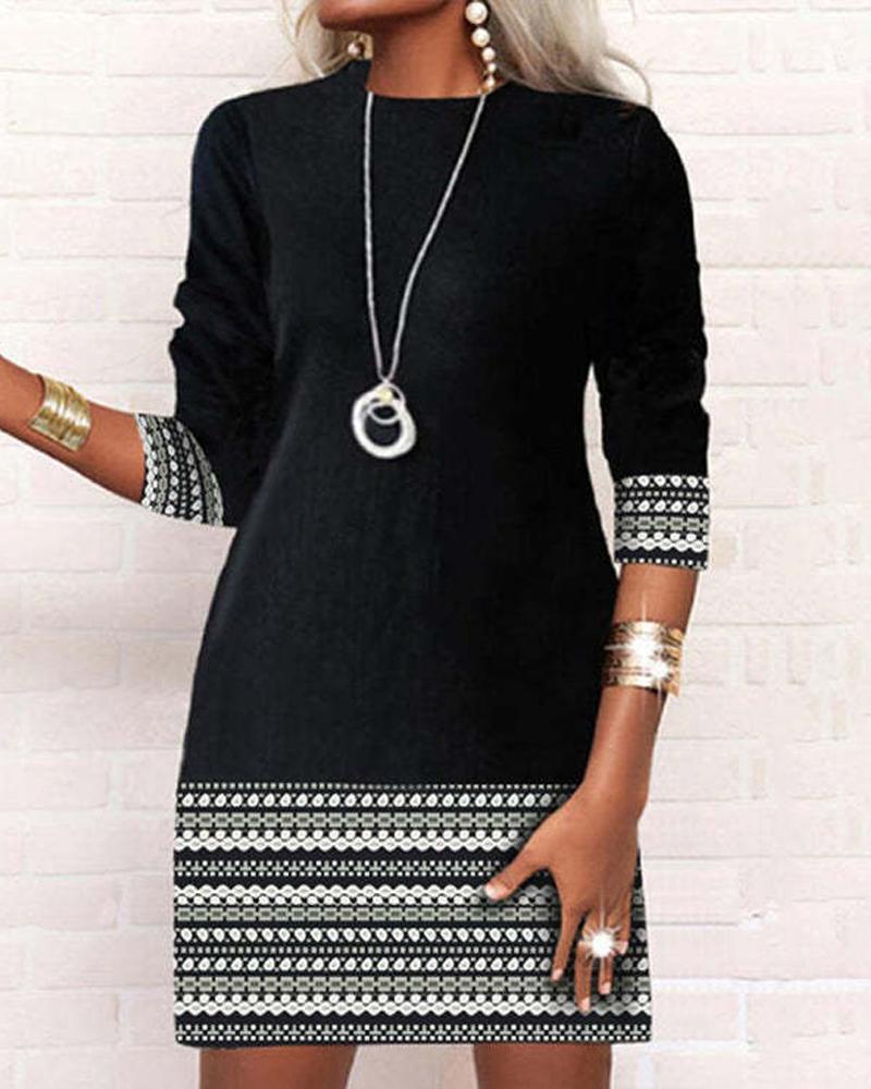 Geometric Print Long Sleeve Casual Dress