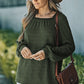 Green Scoop Neck Puff Sleeve Waffle Knit Top